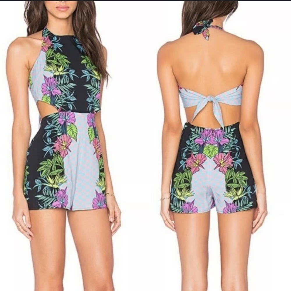Mara Hoffman Floral Checkered Halter Romper Size 4